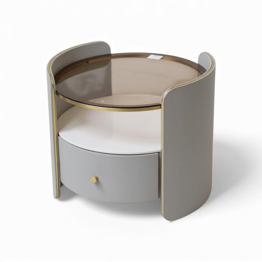 Round Glass Top Nightstand