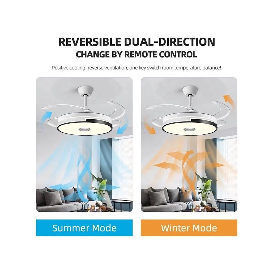 Multipurpose Retractable Ceiling Fan LED light with Bluetooth Speaker