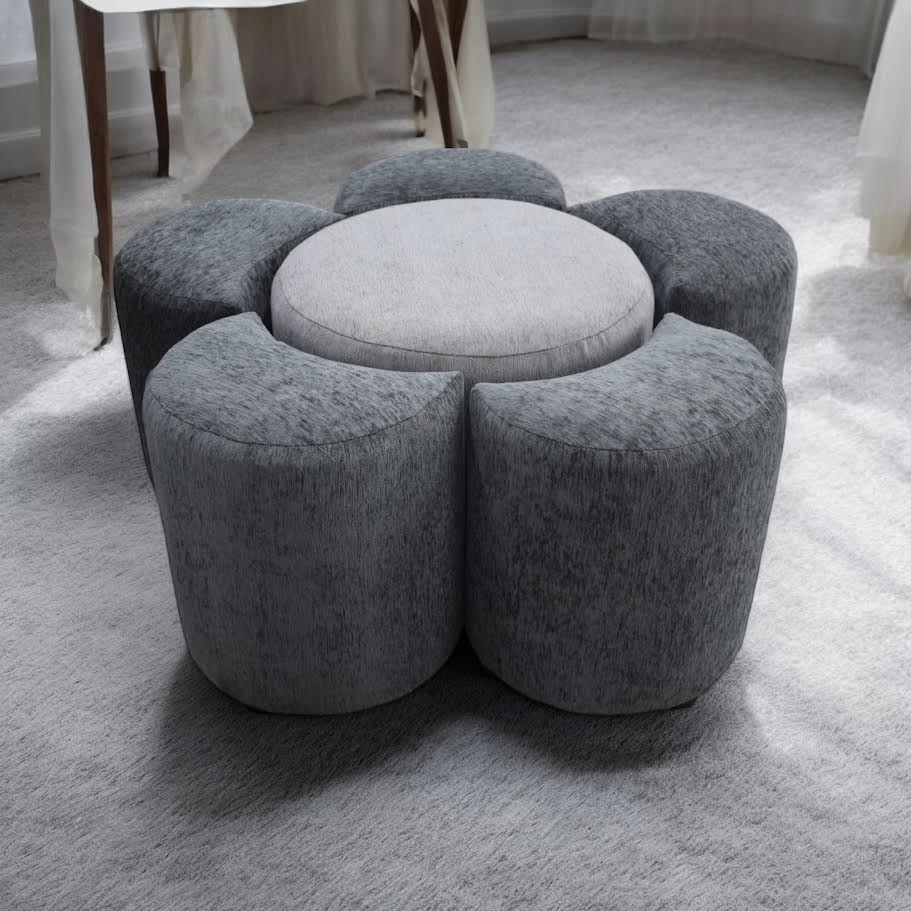 Flower Ottoman 6 Piece Grey