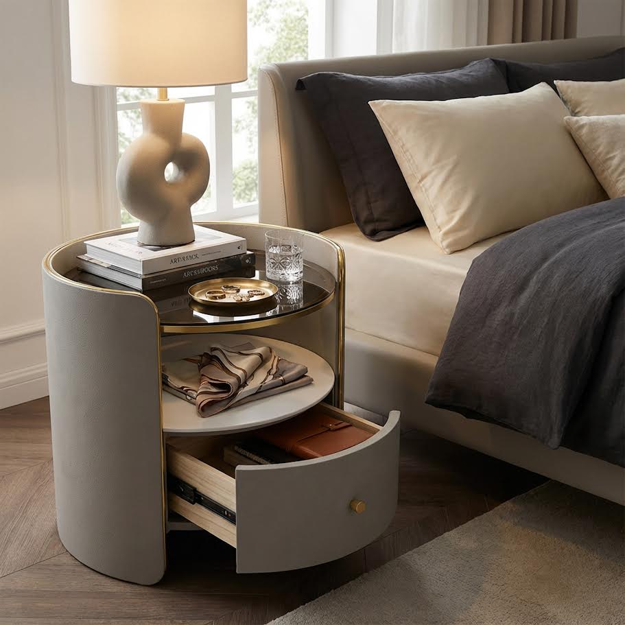 Round Glass Top Nightstand