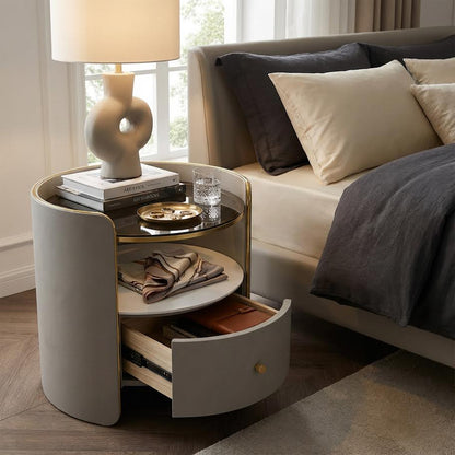 Round Glass Top Nightstand