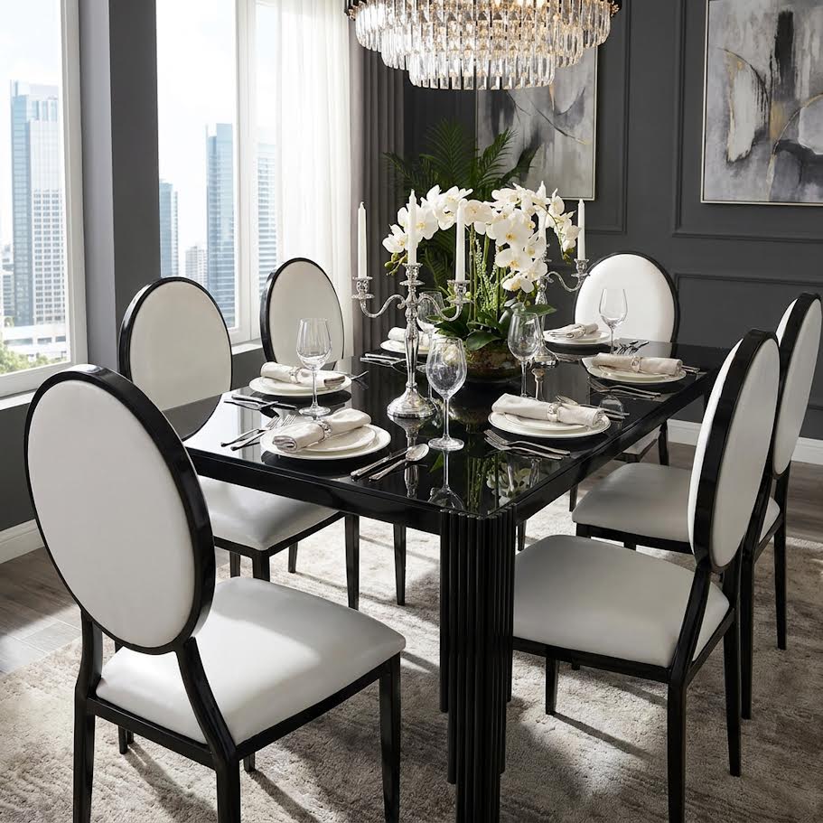 BF 7 Piece Dining Room Suite Black T-14-4