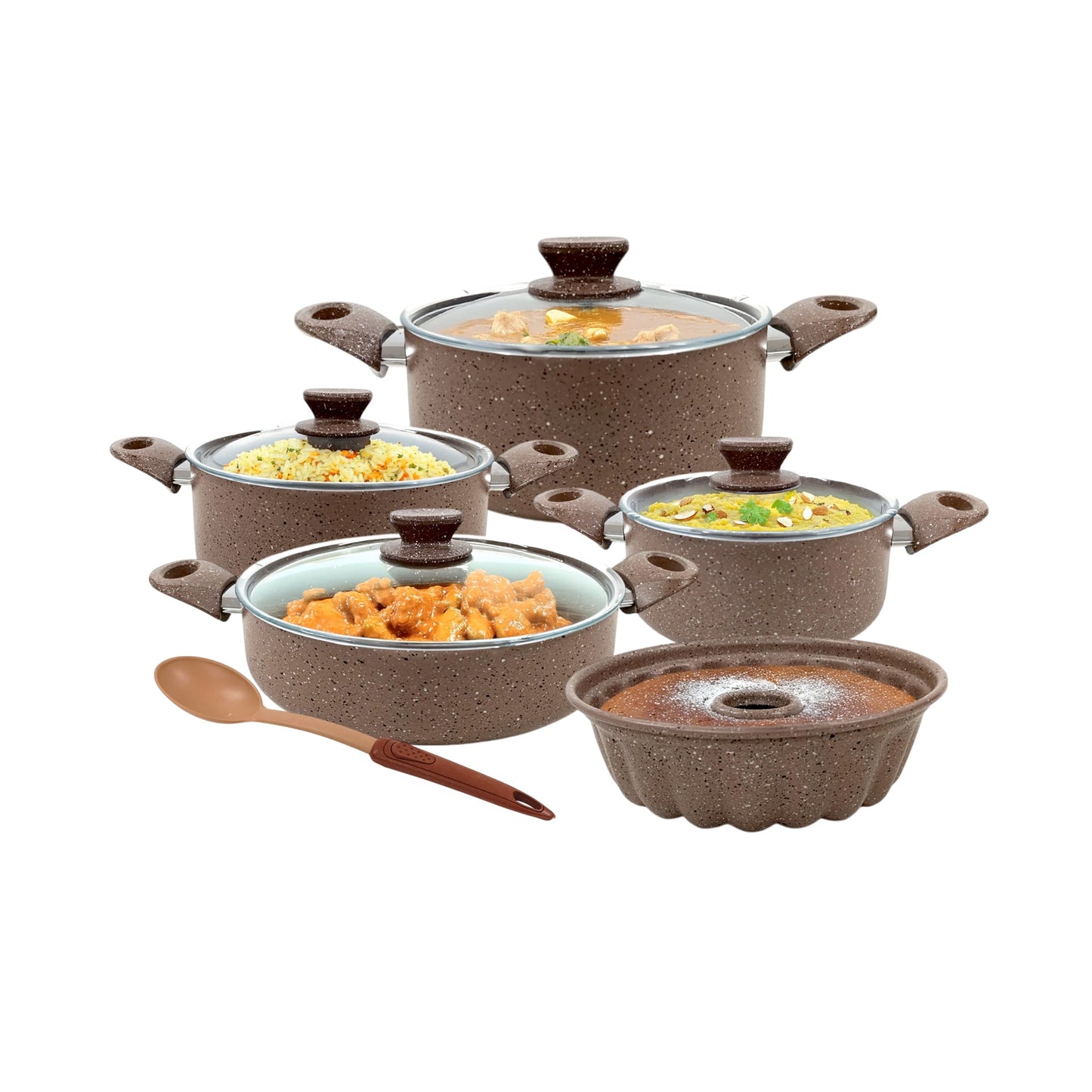 10 Piece  Leydi Turkish Granite Pot Set Brown