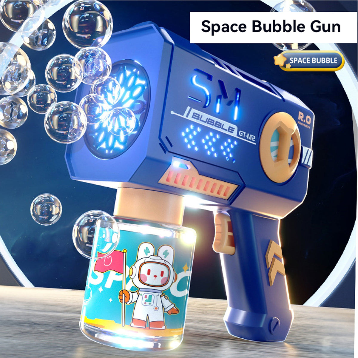 12 Hole Space Kids Bubble Machine Blue