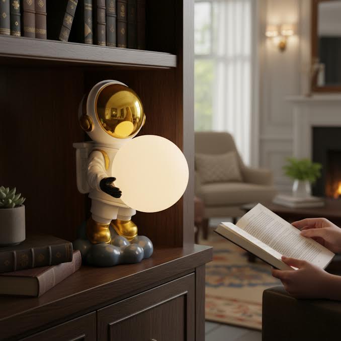 Astronaut Holding Moon Desk Lamp White