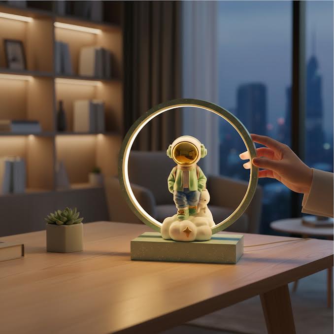 Astronaut Figurine Desk Lamp With Base Blue