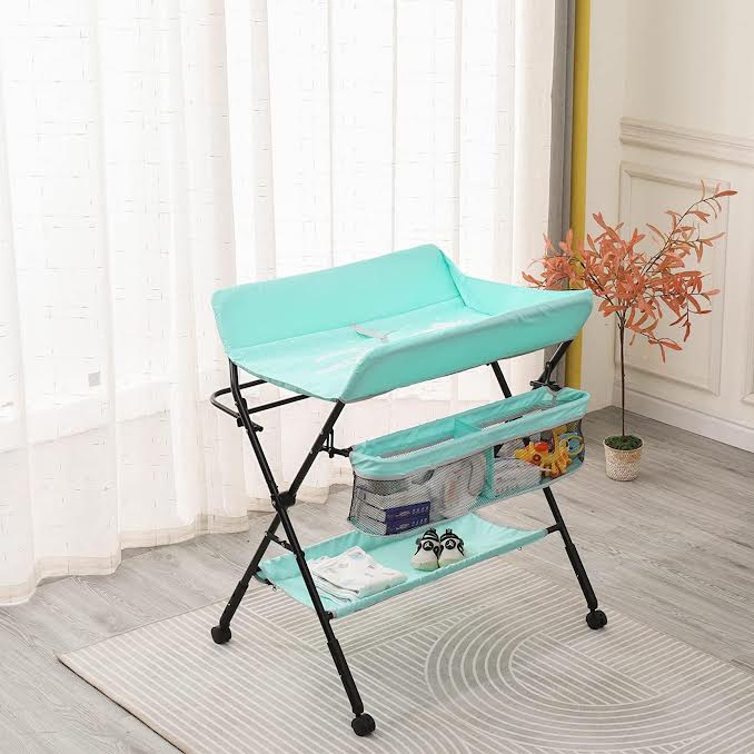 Folding Nursery Changing Station with Hanging Rail Blue