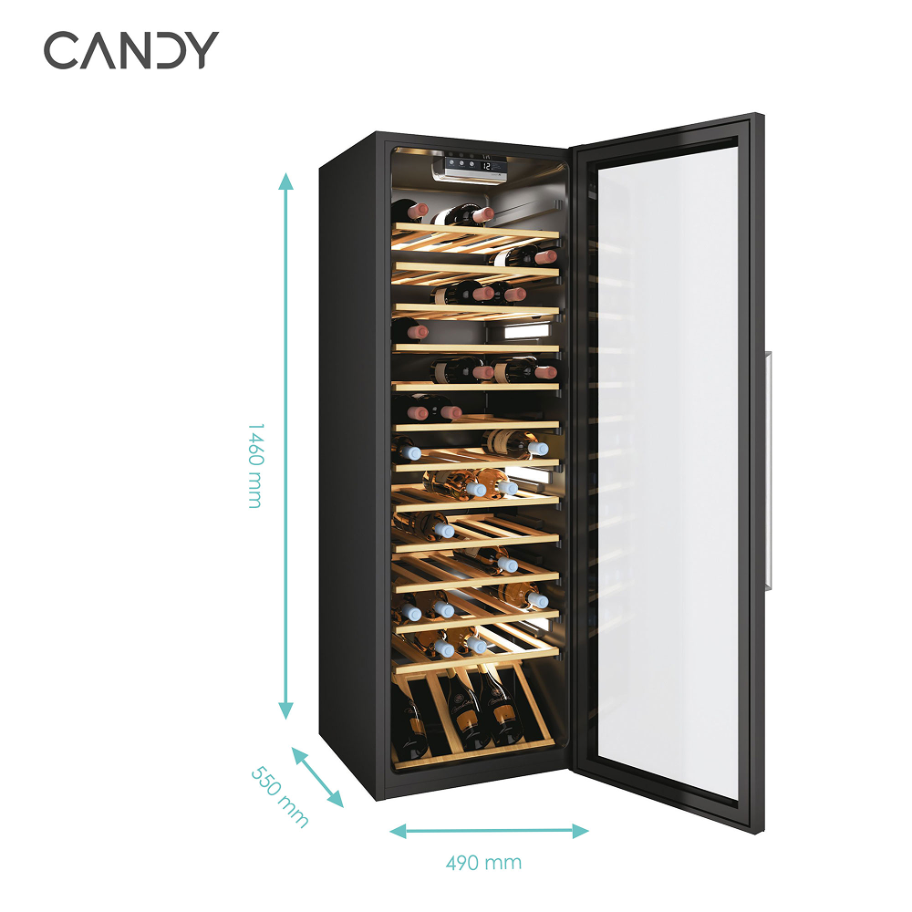 Candy DiVino 81 Bottle Monozone Wine Cooler with Bamboo Shelves – WiFi & BT