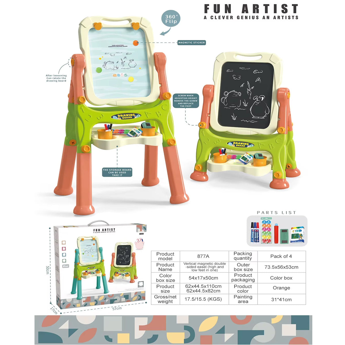 Double-Sided Plastic Drawing Board Multicoloured