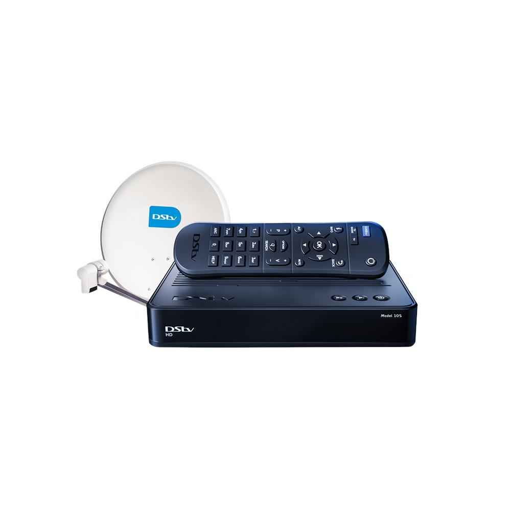 DStv HD Decoder Model 10S with satellite dish and remote