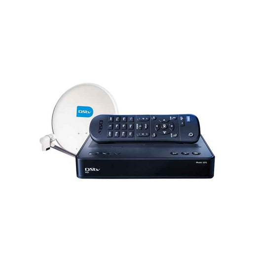 DStv HD Decoder Model 10S with satellite dish and remote
