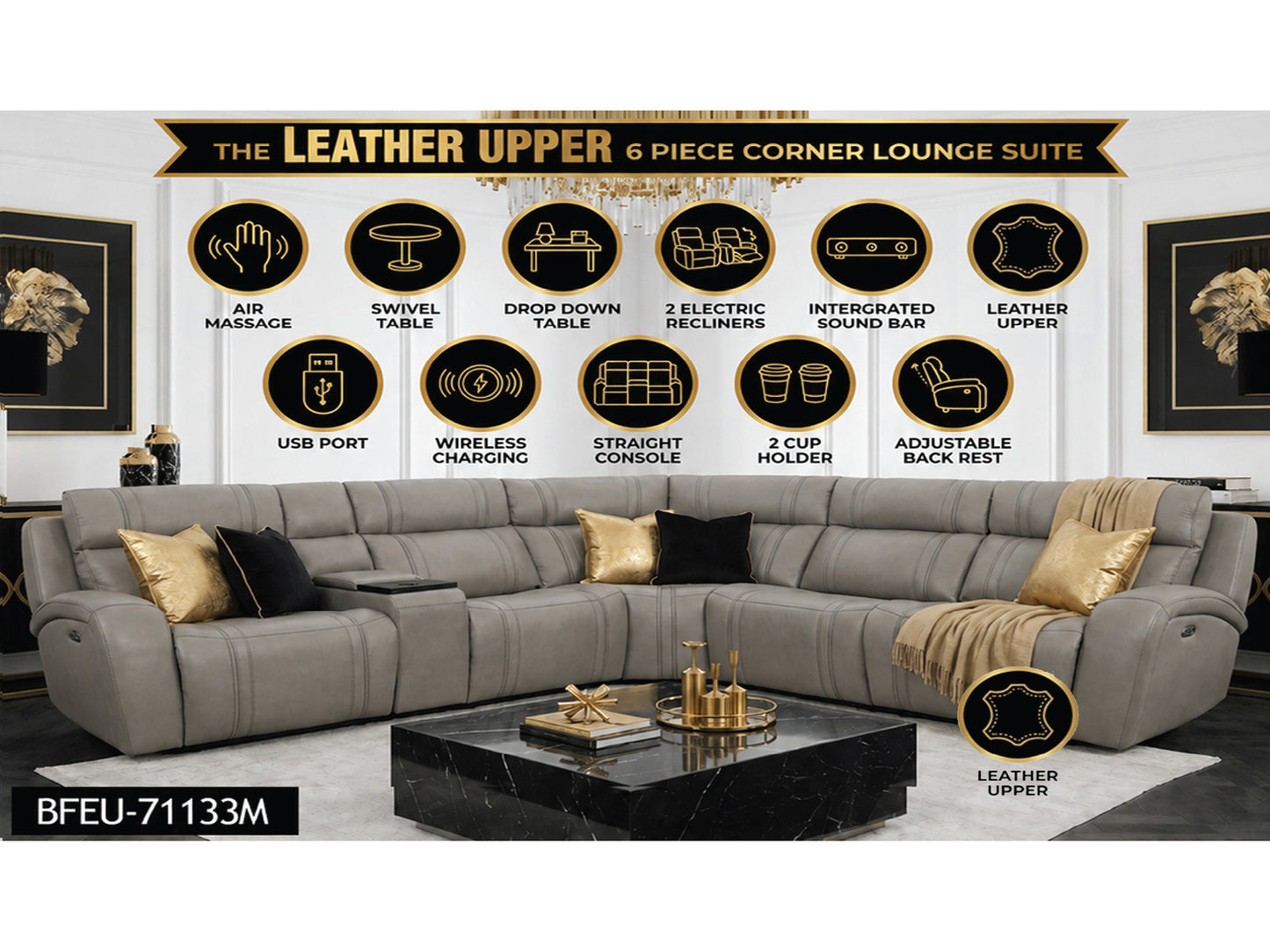 CA Corner Lounge Suite 6Pc Porto Slate EU-71133M