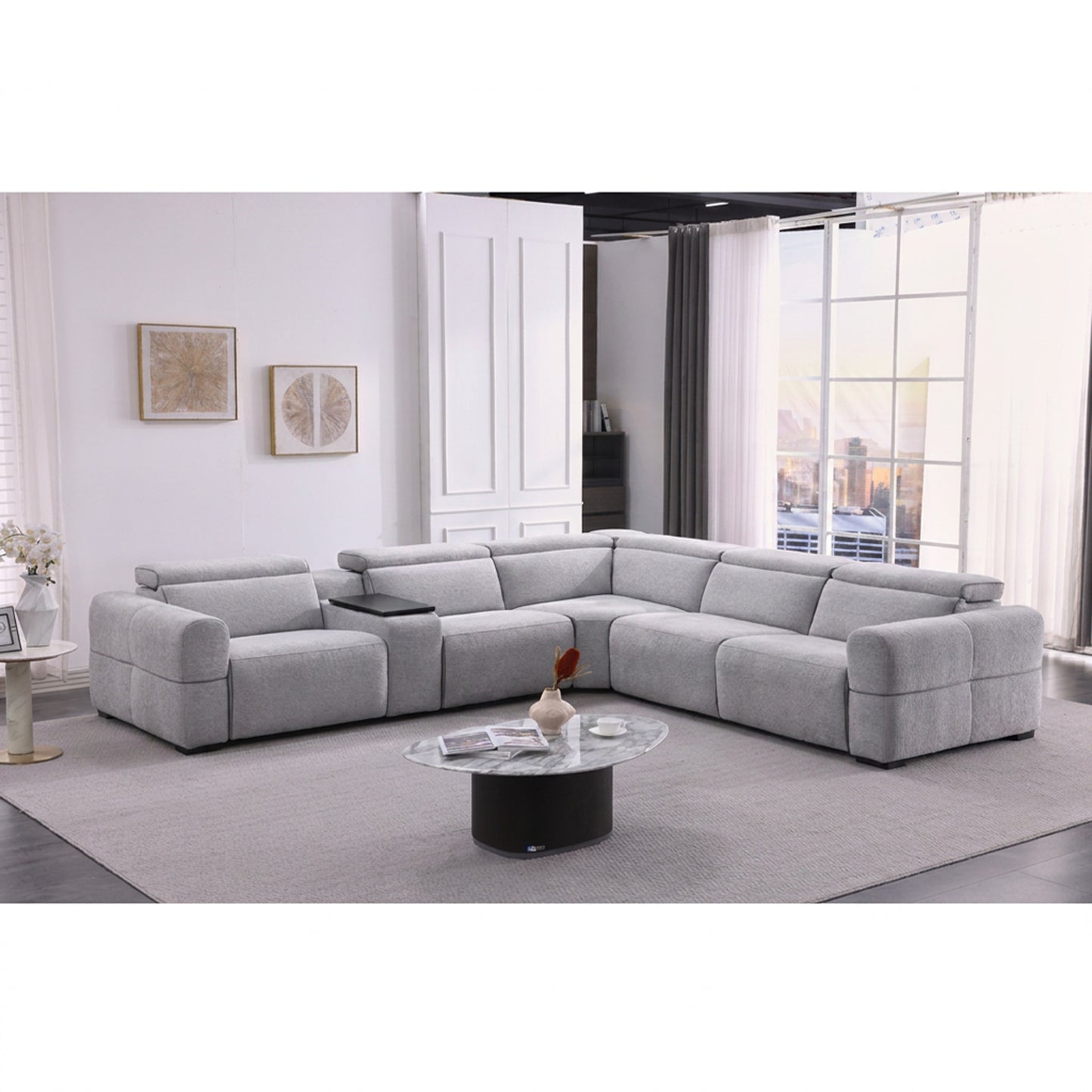 Barrie Dove 7Pc Corner Fabric Lounge Suite With Electric Recliners  80759