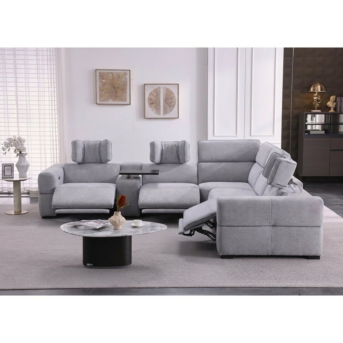 Barrie Dove 7Pc Corner Fabric Lounge Suite With Electric Recliners  80759