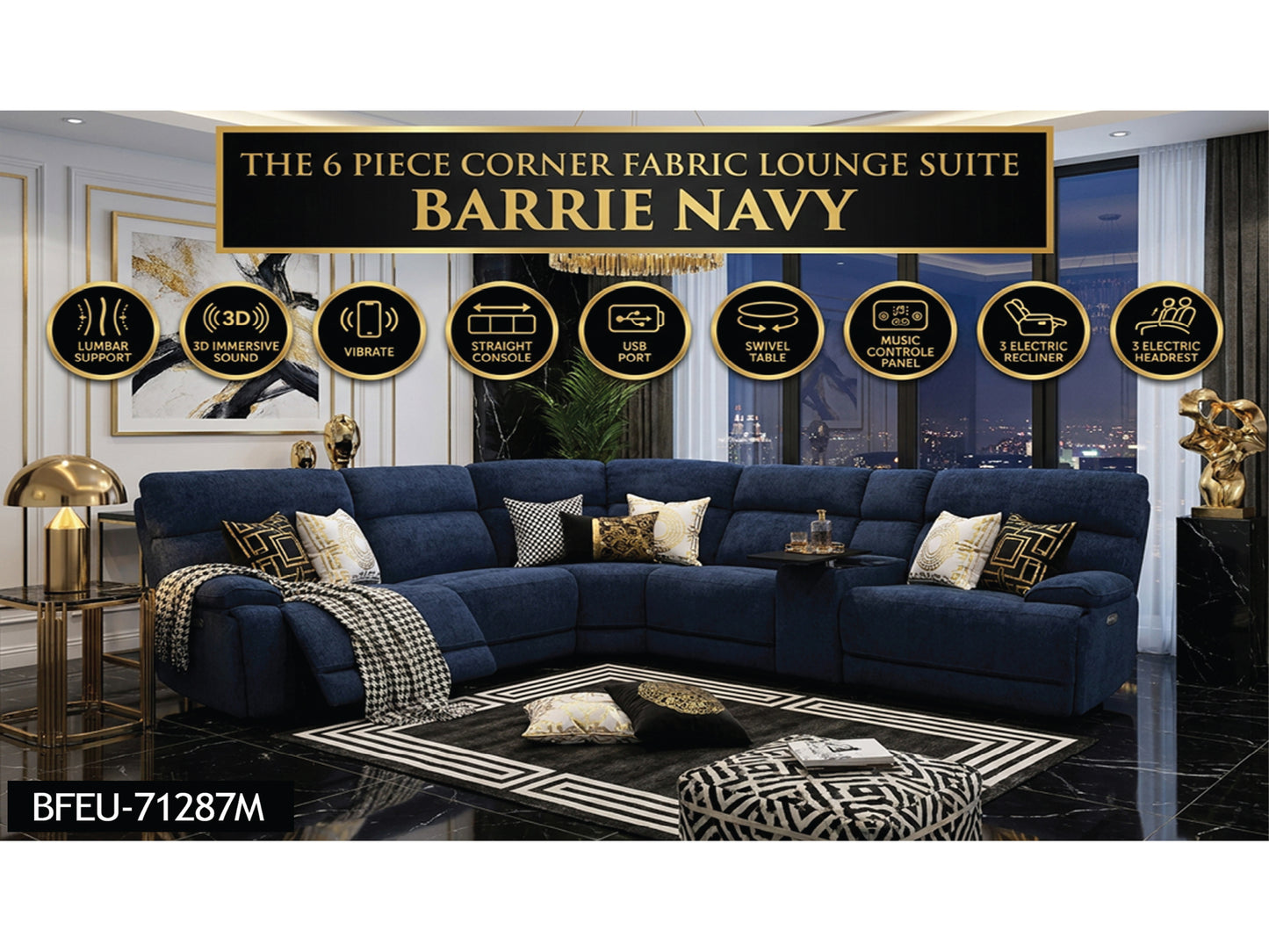 Modern Modular Sectional Fabric Electric Reclining Sofa Corner EU-71287M