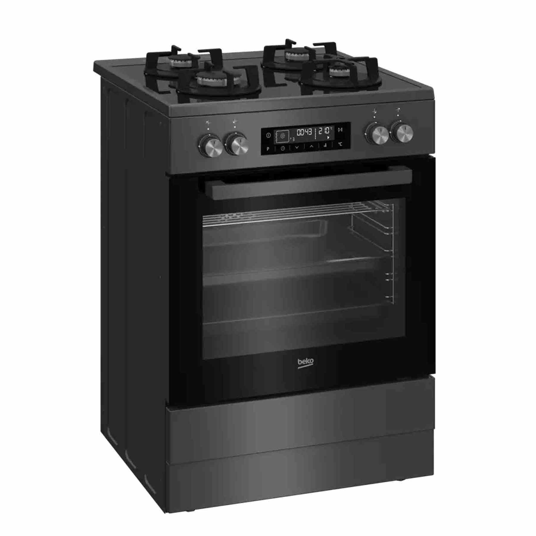 Multifunction Gas Ranges Beko 60cm Multifunction Gas on Glass Stove -Anthracite – Bawas Furnishers