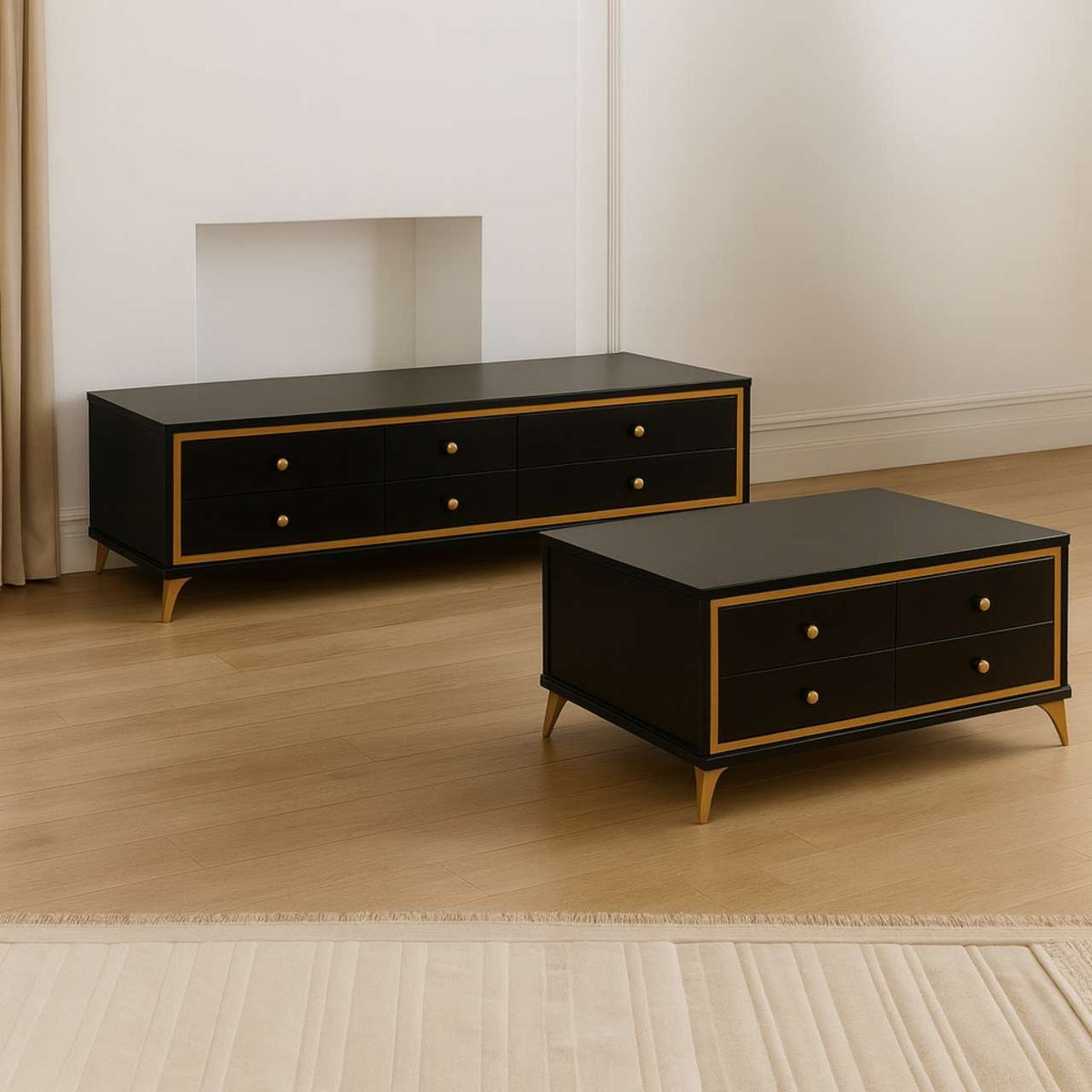 Multiwood MWTV958 TV Stand + MWCT958 Coffee Table Combo - Black & Gold