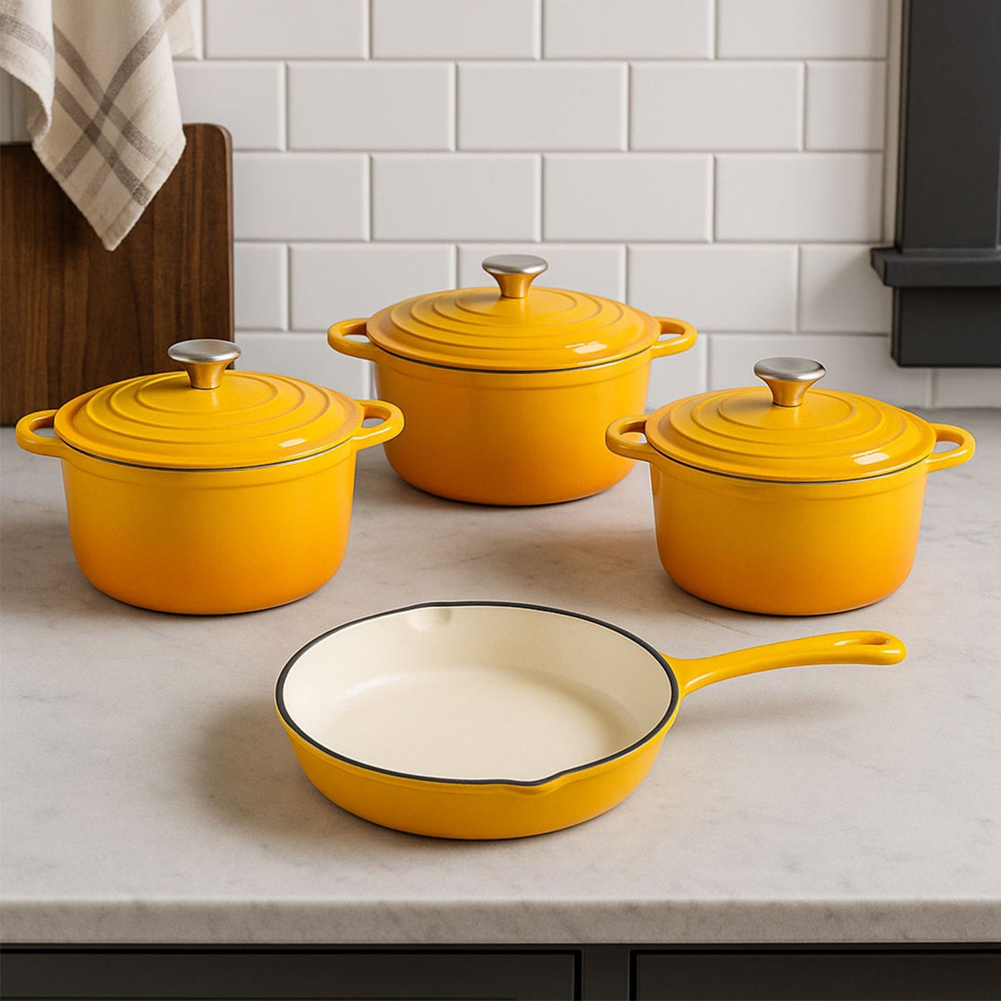 CH 7 Piece Cast Iron Pot Set Yellow