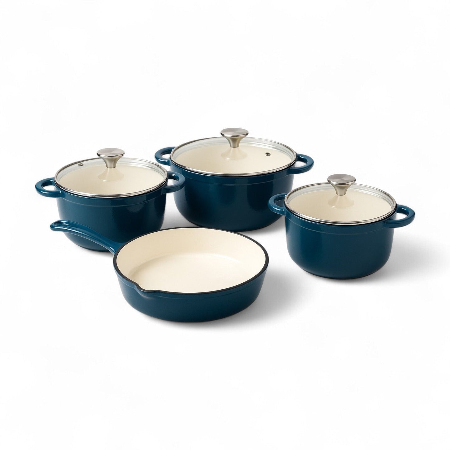 CH 7 Piece Cast Iron Pot Set with Glass Lids Dark Blue