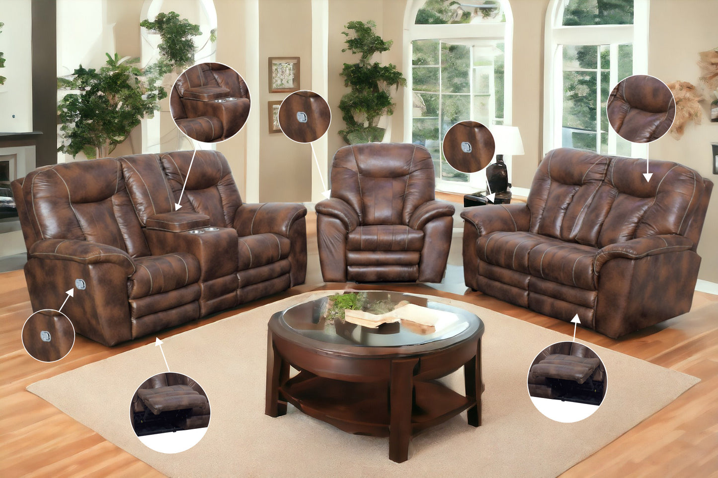 Caxton 3 Piece Sofa Brown 2-2-1