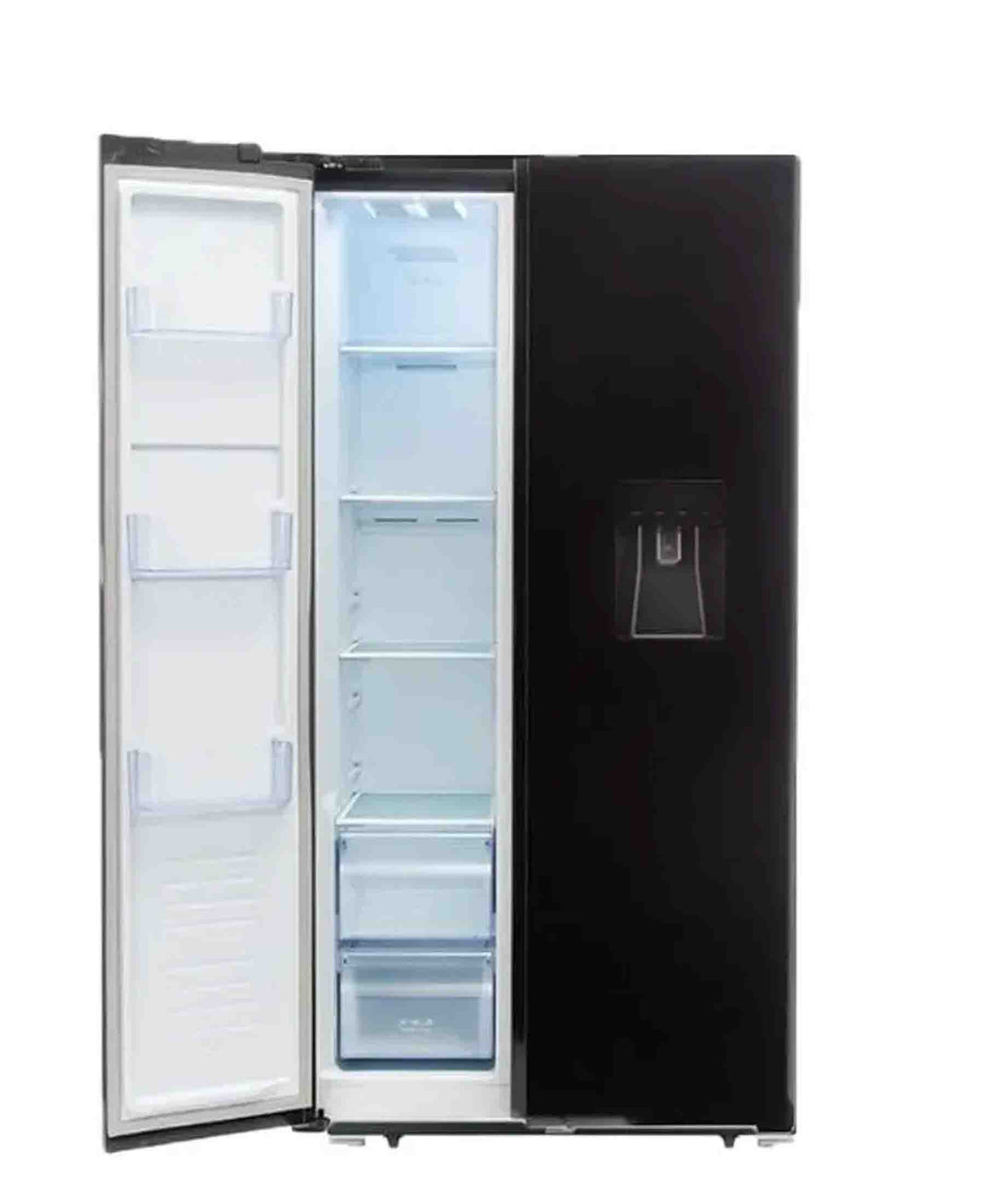 Defy 496Lt Black Glass Side by Side WD Fridge Black Bawas Furnishers