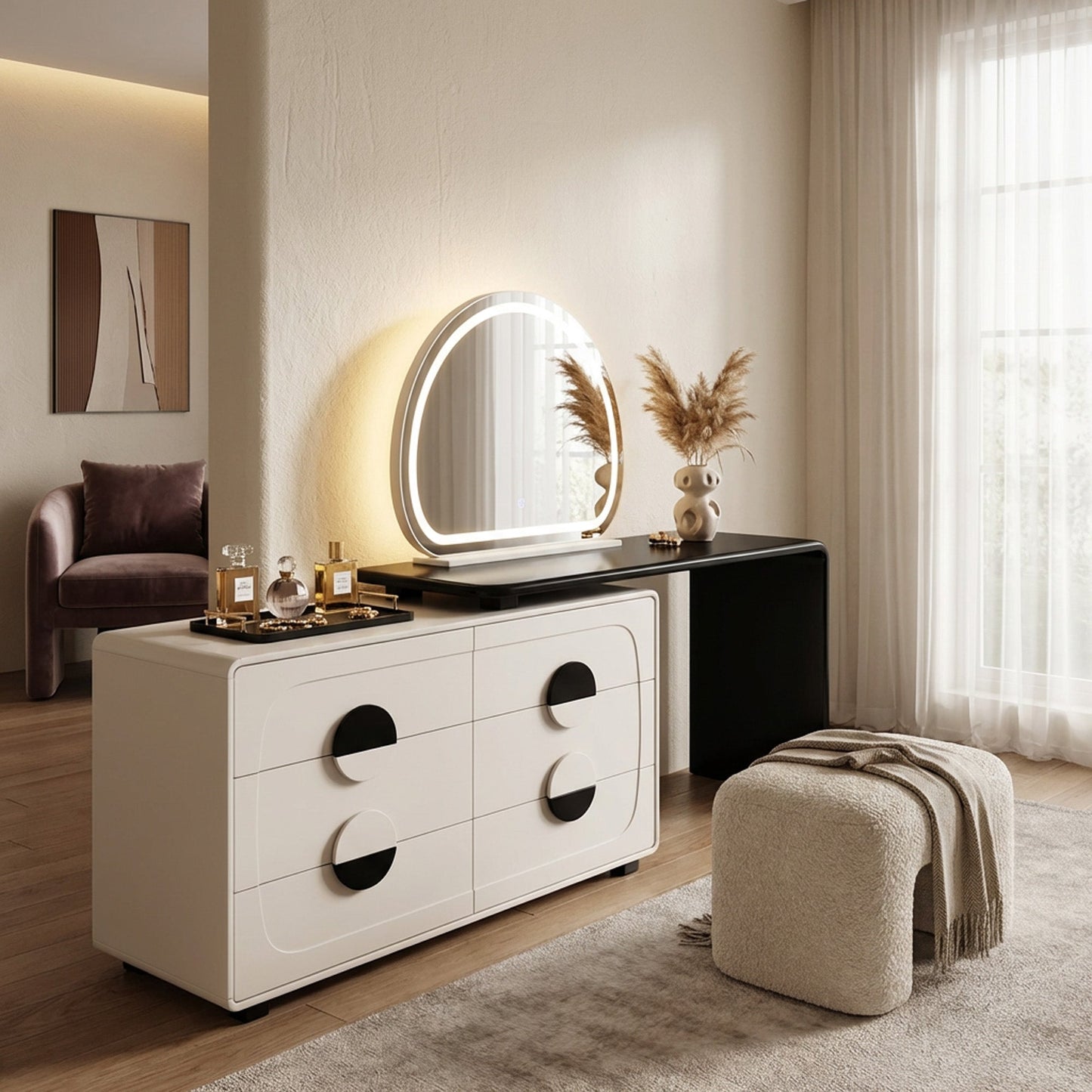 LED Dressing Table Black & Cream