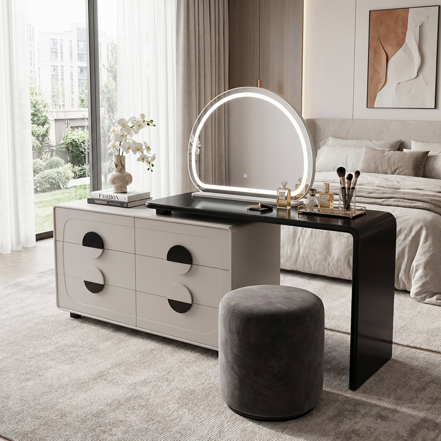 LED Dressing Table Black & Cream