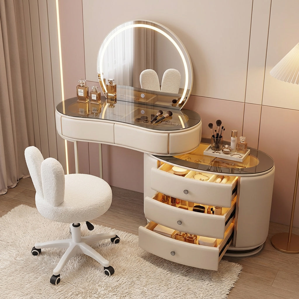 LED Dressing Table with Bunny Chair Cream