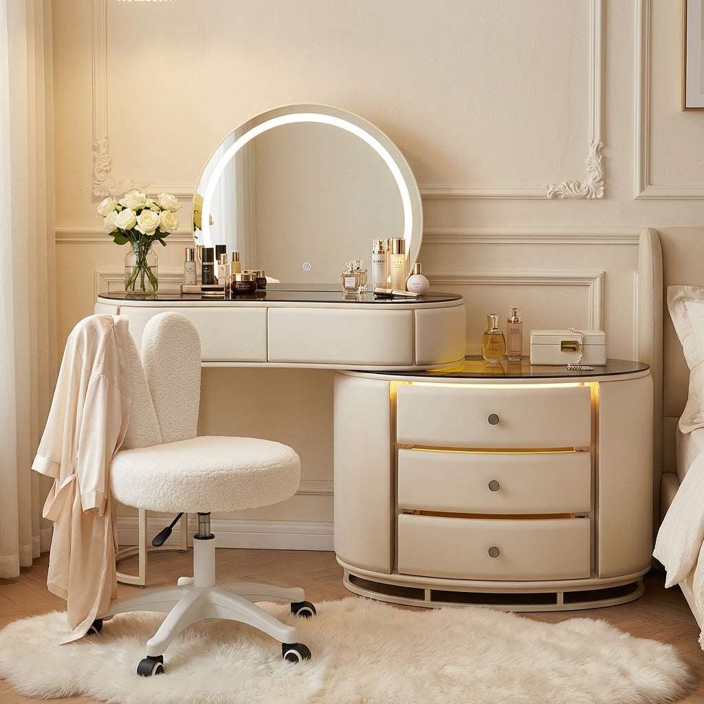 LED Dressing Table with Bunny Chair Cream Bawas Furnishers LED Dressing Table with Bunny Chair Cream Bawas Furnishers