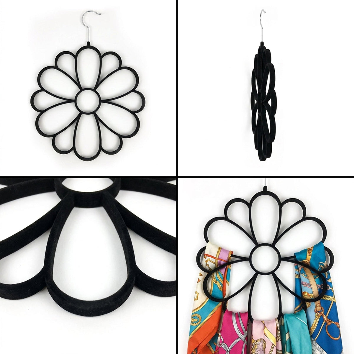 Velvet covered flower scarf hanger