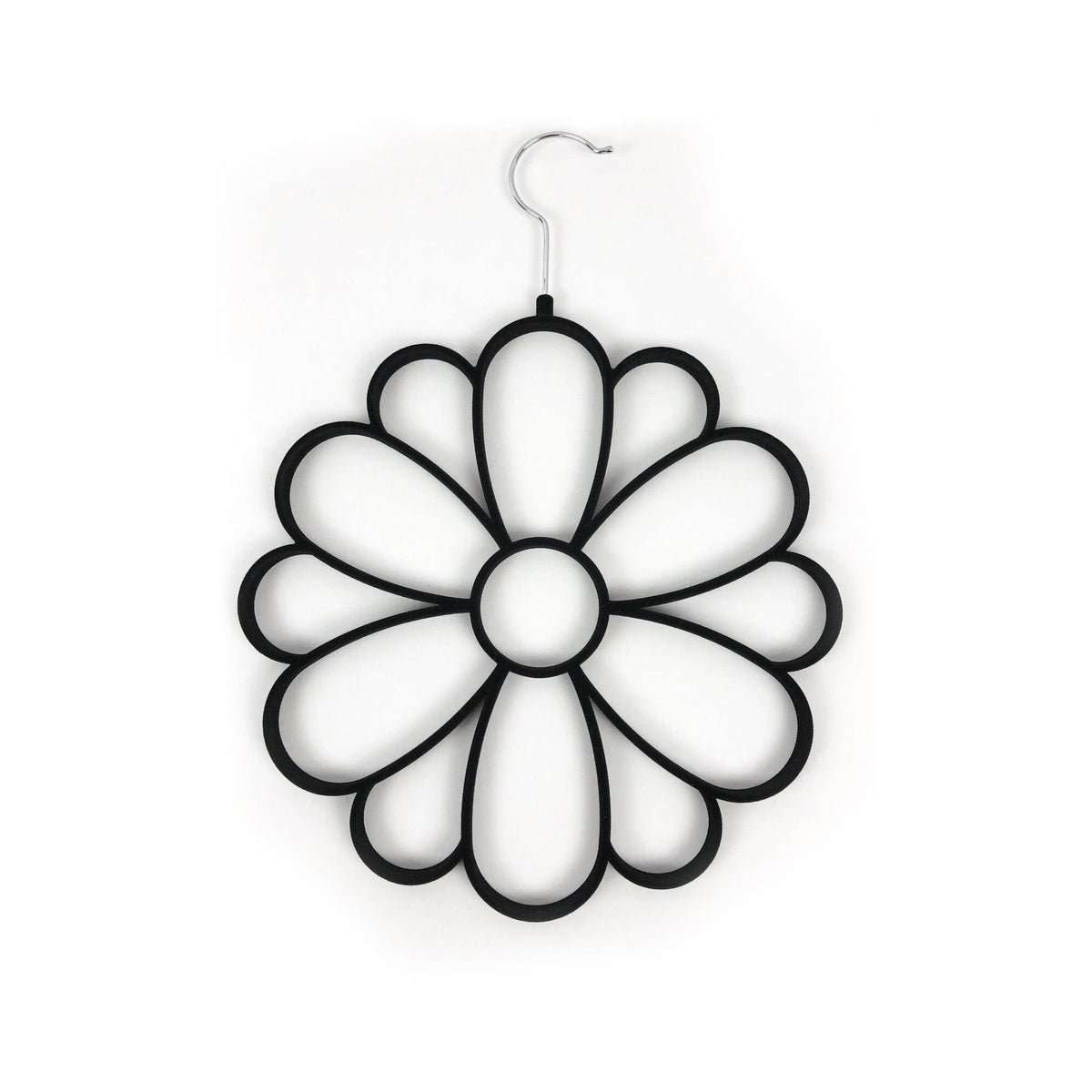 Velora velvet covered flower design scarf and accessory hanger in black