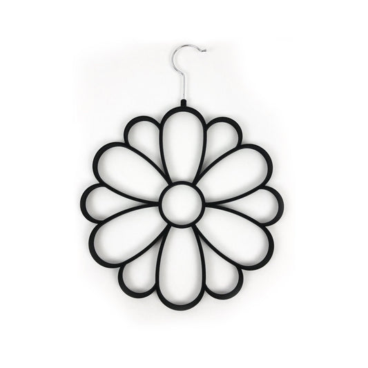 Velora velvet covered flower design scarf and accessory hanger in black