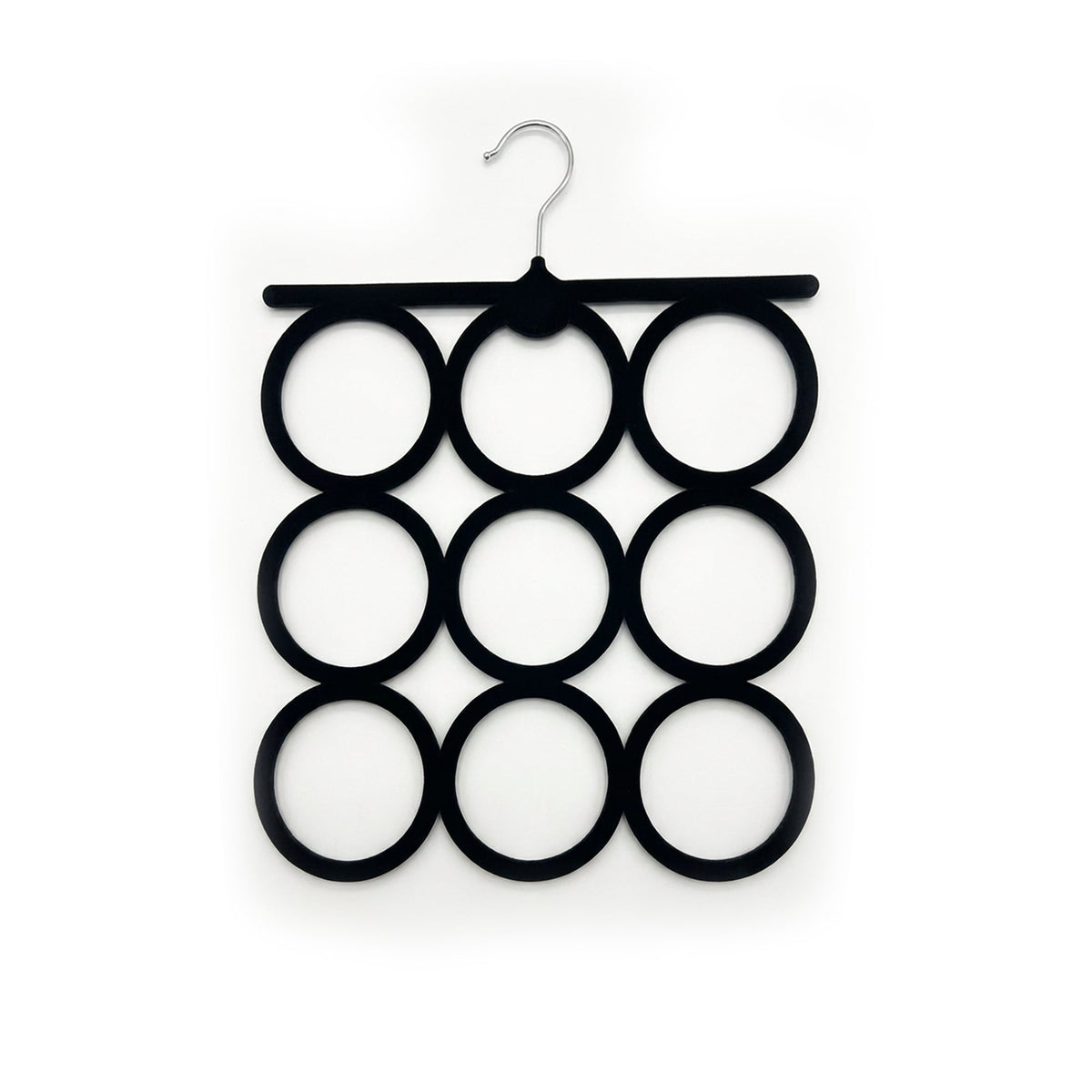 Velora velvet covered 9-ring scarf and accessory hanger in black