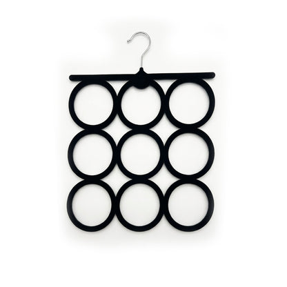 Velora velvet covered 9-ring scarf and accessory hanger in black