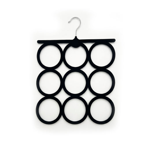 Velora velvet covered 9-ring scarf and accessory hanger in black
