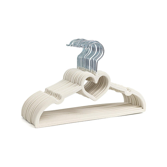 Velora 10 piece kids velvet hanger set in cream with chrome hooks