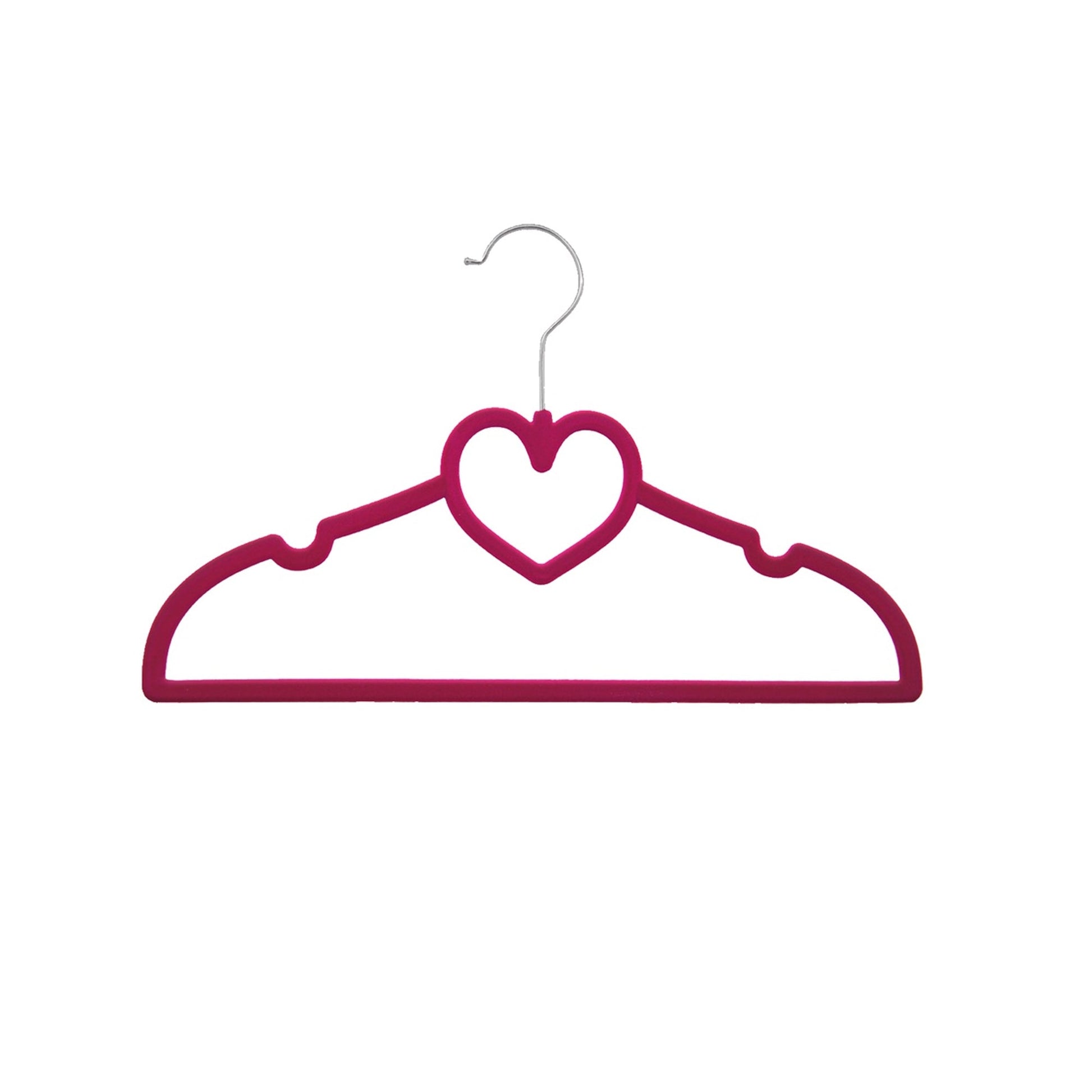 Dark pink children's velvet hangers on a rail
