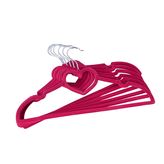 Velora 10 piece kids velvet hanger set in dark pink with chrome hooks