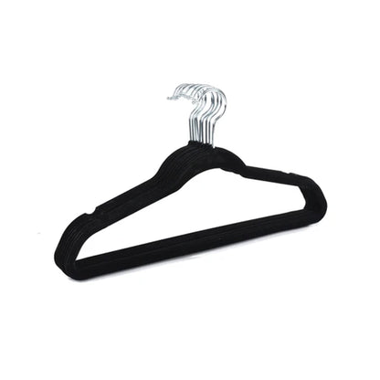 Velora 10 piece black velvet hanger set with chrome hooks
