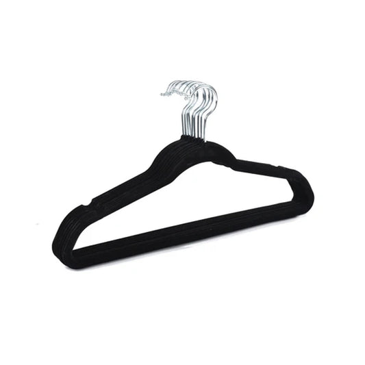 Velora 10 piece black velvet hanger set with chrome hooks