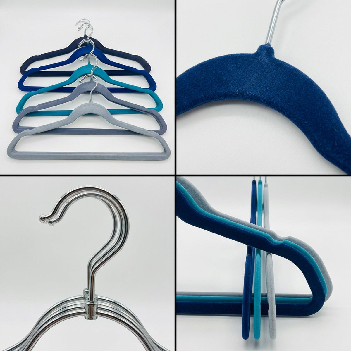 Velvet hanger chrome hook detail