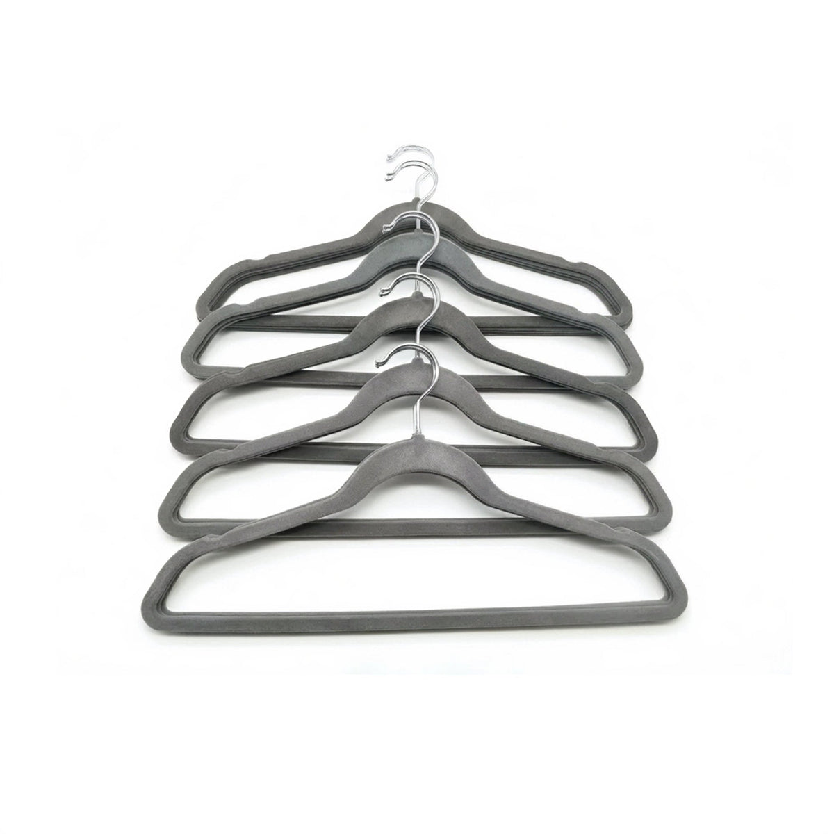 Velora 25 piece grey velvet hanger set with chrome hooks