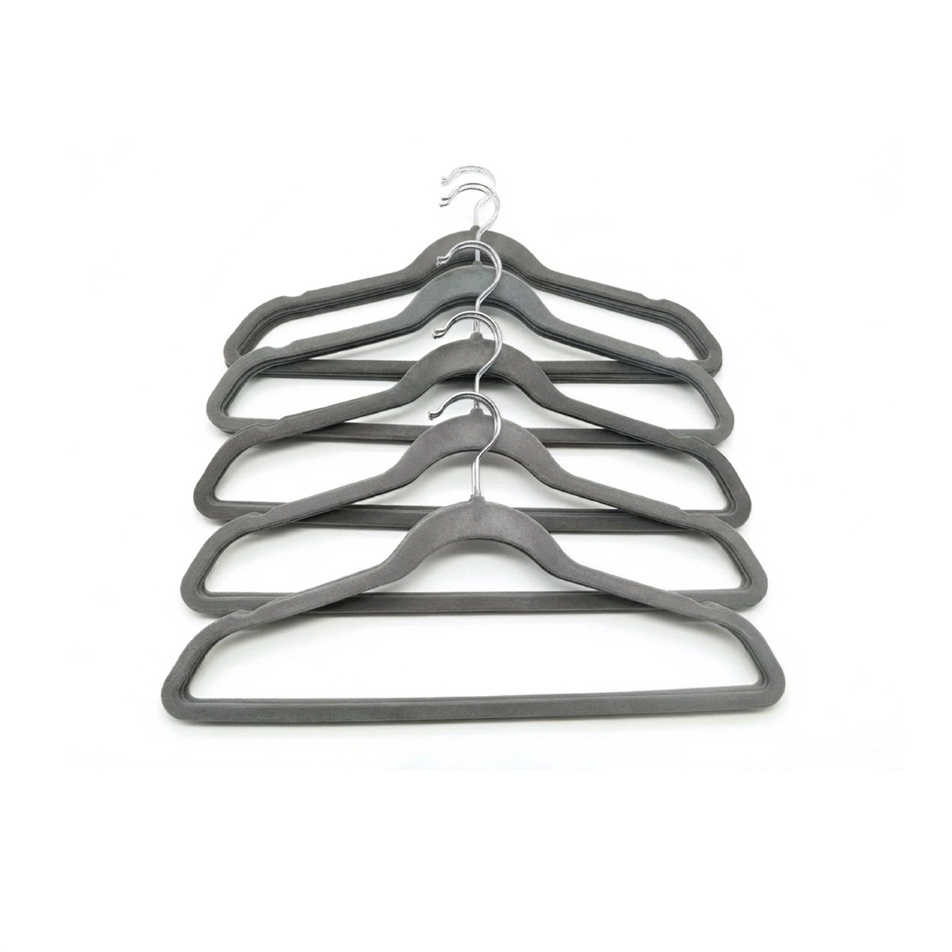 Velora 25 piece grey velvet hanger set with chrome hooks