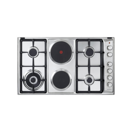 Elba Classic 90cm 4 Burner Gas Hob With 2 Electric Plates - Silver
