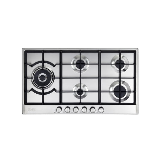 Elba Elio 90cm 5 Burner Gas Hob With Side Wok Burner ELIO 95-565 - Silver