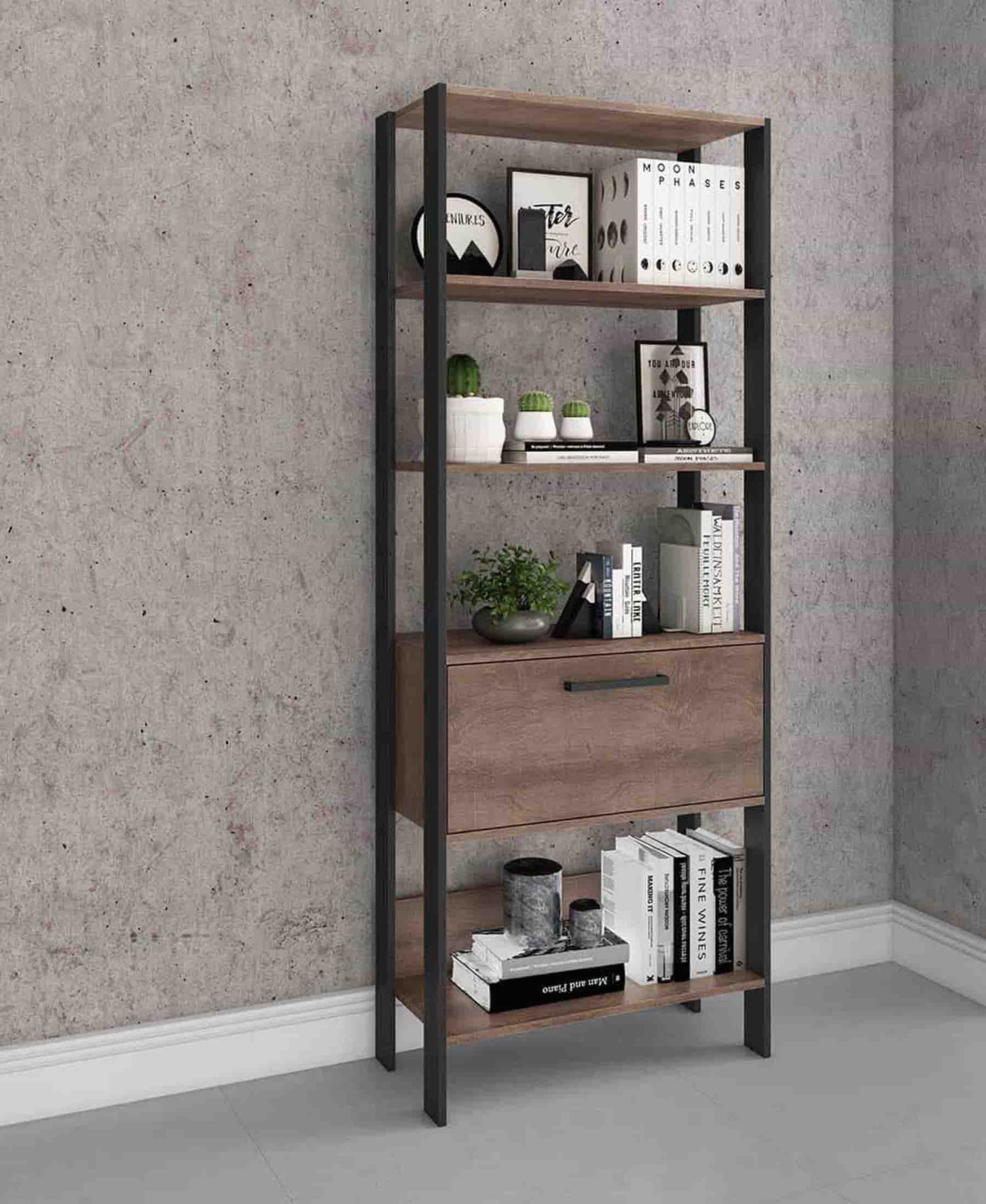 Modern Tower Shelf With 4 Shelves- Rustico