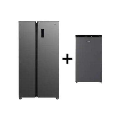 TCL 578L NETT NO FROST INVERTER SIDE BY SIDE REFRIGERATOR - GREY + FREE F117SDG BAR FRIDGE