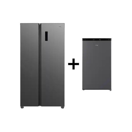 TCL 578L NETT NO FROST INVERTER SIDE BY SIDE REFRIGERATOR - GREY + FREE F117SDG BAR FRIDGE