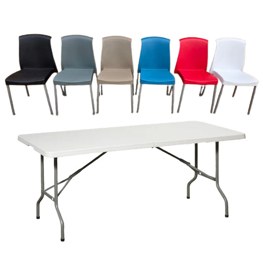 Folding Table & 6 Steel Chairs ( Assorted Colours) Collection Only