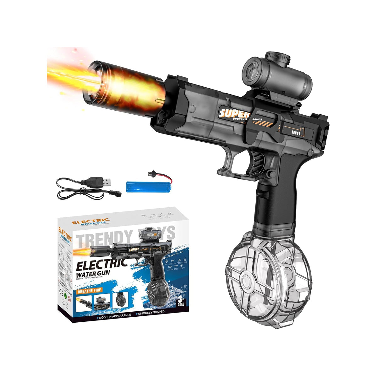 Electric Water Gun with Flash Black